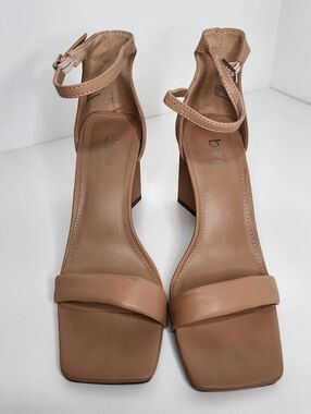 Bar III Nude Tan Ankle-Strap Block Heel Sandals Size 8